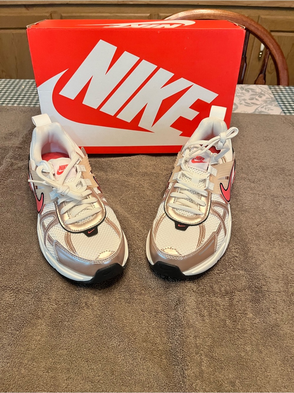 Women’s Nike V2K Run White, Pink & Tan Sneakers